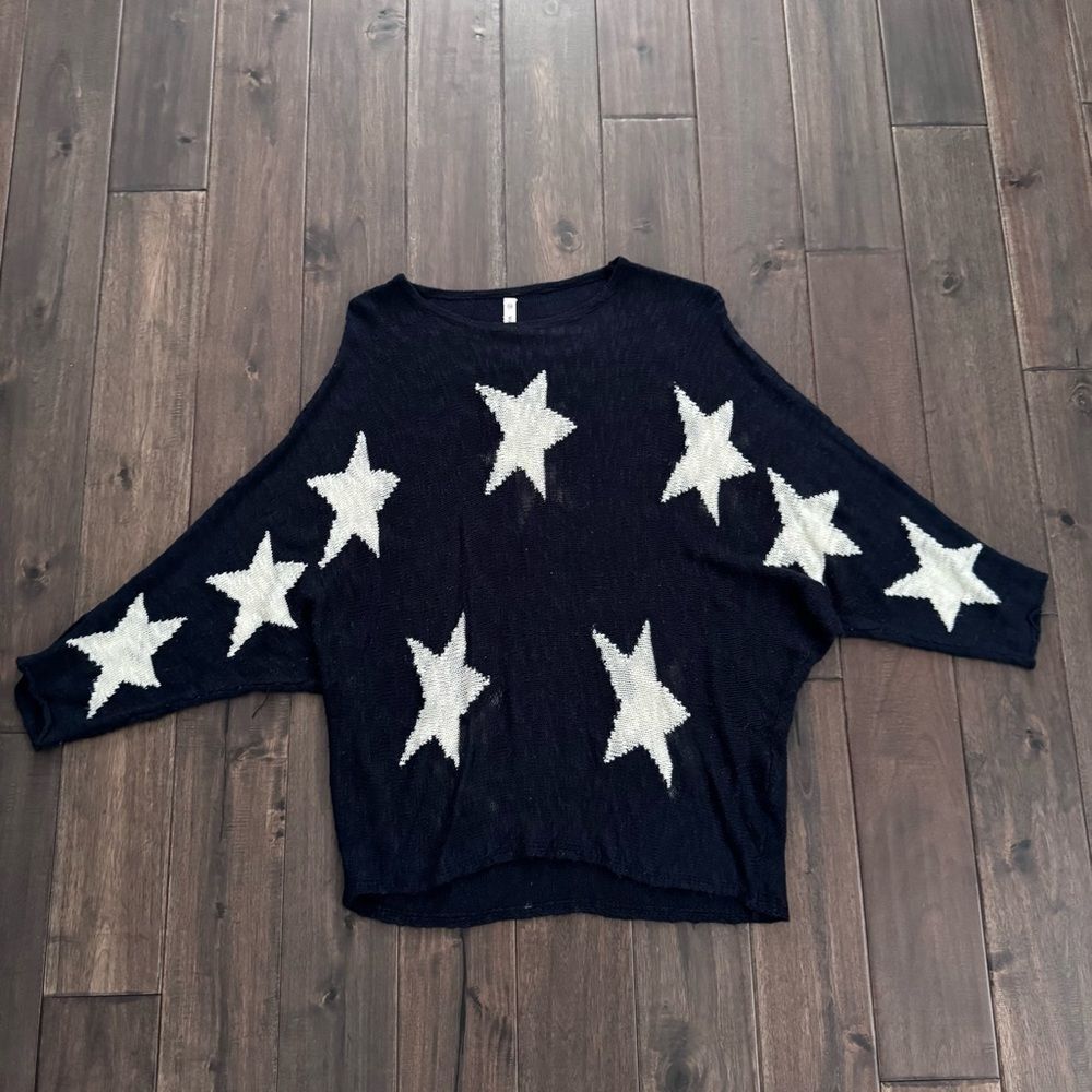 Wishlist Navy & White Stars Relaxed Nautical Americana Sweater S/M